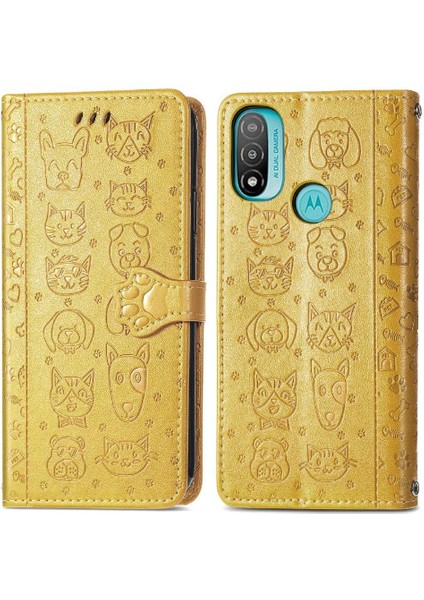 Moto E20 Flip Kapak Için Kılıf Kısa Kayış Karikatür Hayvanlar Deri Kılıf (Yurt Dışından)