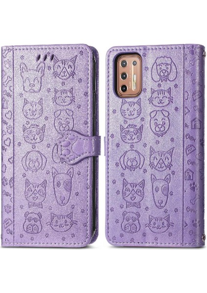 Moto G9 Artı Kısa Kayış Kapak Kapak Karikatür Hayvanlar Deri Kılıf (Yurt Dışından)