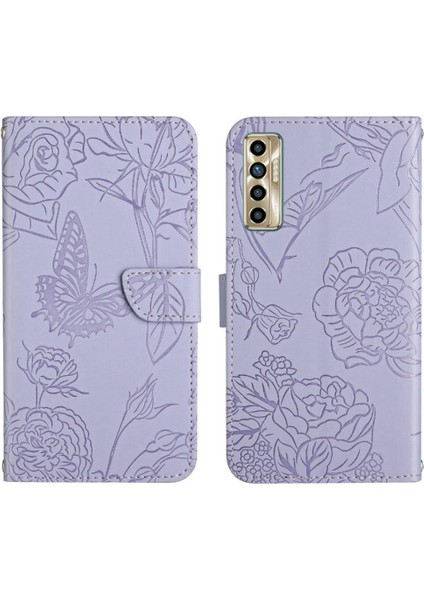 Tecno Camon 17P Pu Deri Kapak Kapak Çiçekler ve Kelebekler Için Kılıf (Yurt Dışından)