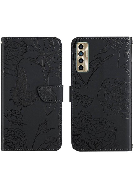 Tecno Camon 17P Pu Deri Kapak Kapak Çiçekler ve Kelebekler Için Kılıf (Yurt Dışından)