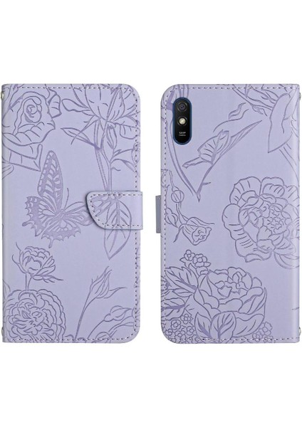 Xiaomi Redmi 9A Pu Deri Kapak Çevirin Çiçekler ve Kelebekler (Yurt Dışından)