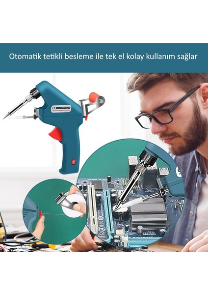 5 Parça Tetikli Otomatik Beslemeli Havya Lehim Tabancası Seti - 60W 480°C Yeni Nesil Seramik Isınma - Tek El Kullanım