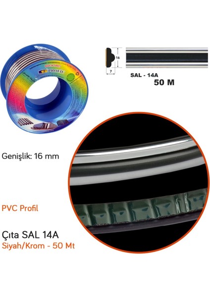 Çıta Sal 14A 16 mm x 50 mt (131) Siyah-Krom BR1501001 fiyatları