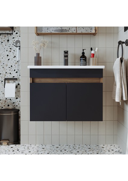 Lavabolu Atlantik - Antrasit Mat Mdf 65 cm Banyo Dolabı