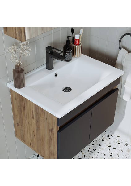Lavabolu Atlantik - Antrasit Mat Mdf 65 cm Banyo Dolabı