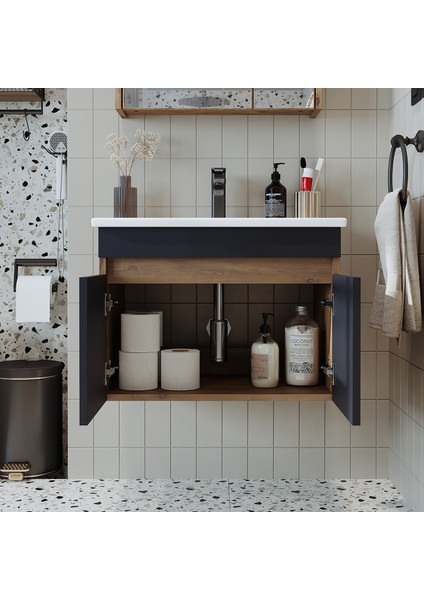 Lavabolu Atlantik - Antrasit Mat Mdf 65 cm Banyo Dolabı