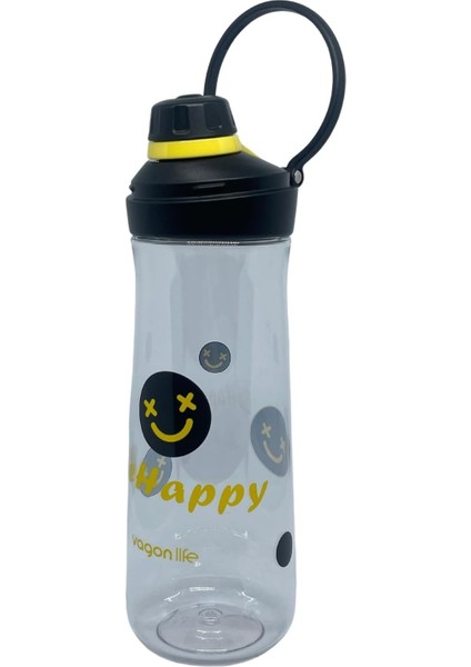 650ML VGN0808 Döndürülerek Açılan Rahat Kapaklı Kulplu Desenli Gövde Polikarbon Su Matarası (Siyah) fiyatları