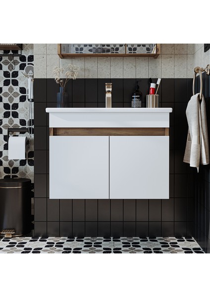 '' Lavabolu '' Atlantik-Beyaz Mat Mdf 65 cm Banyo Alt Dolabı