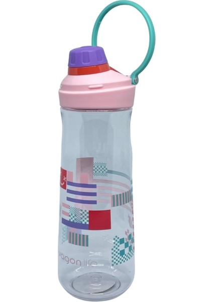 650ML VGN0808 Döndürülerek Açılan Rahat Kapaklı Kulplu Desenli Gövde Polikarbon Su Matarası (Pembe-Mor) fiyatları