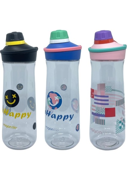 650ML VGN0808 Döndürülerek Açılan Rahat Kapaklı Kulplu Desenli Gövde Polikarbon Su Matarası (Pembe-Mor) fırsatları