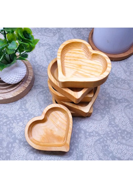 Ahşap Mini Kalp 6'lı Kahve Yanı Ikramlık, Lokumluk, Şekerlik (Çam) 7,5CMX7CM fiyatları