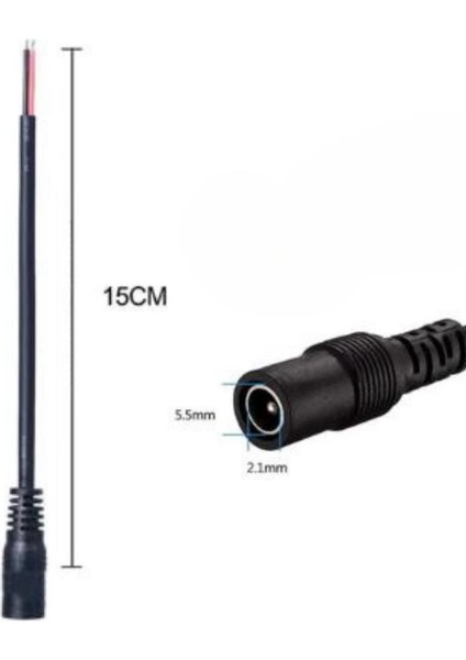 5.5mm x 2.1mm Dişi Adaptör Kablosu 15CM Adaptör Kablosu Dişi 22AWG 36V 3A Besleme Soket Dişi(3adet)