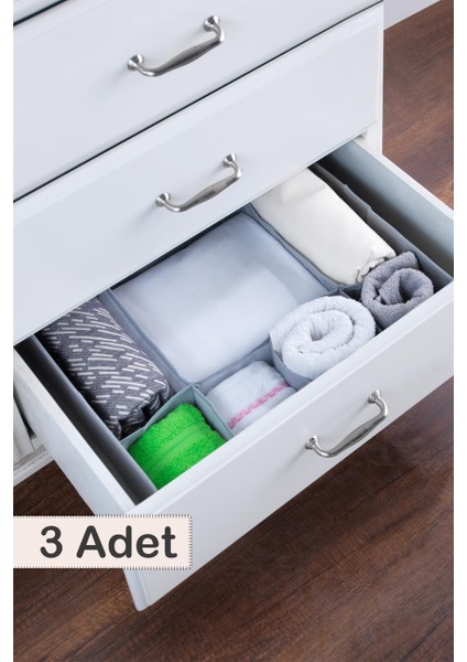 3 Adet | 7 Bölmeli Çekmece Içi Düzenleyici | Organizer Gri