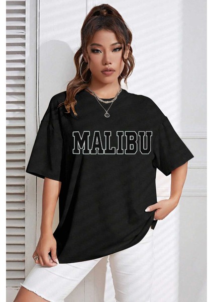 Unisex Malibu Baskılı Siyah Tshirt