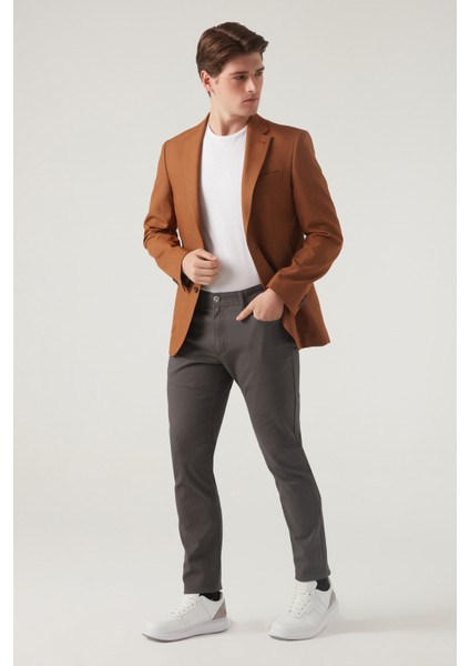 Slim Fit Camel Armürlü Kumaş Ceket 0HF04F401436M
