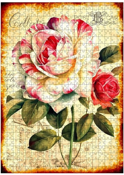 Ahşap Mdf Puzzle Yapboz Kırmızı Beyaz Gül 500 Parça 50*70 cm