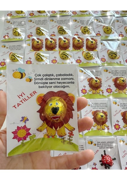 Aslan Şekilli Çikolatalı Iyi Tatiller- Okul- Çocuk- Karne Hediyesi 25 Adet