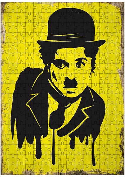 Ahşap Mdf Puzzle Yapboz Charlie Chaplin Sarı Fon 255 Parça 35*50 cm