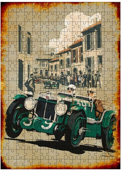 Ahşap Mdf Puzzle Yapboz Retro Yeşil Araba 255 Parça 35*50 cm