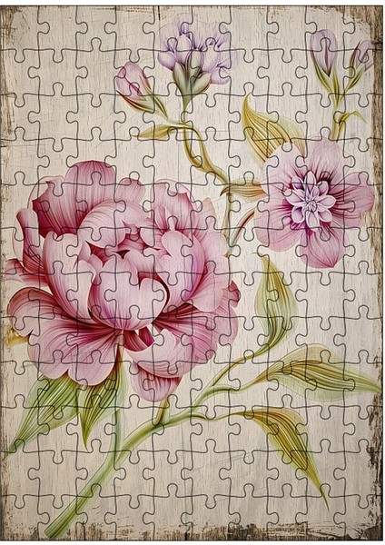 Ahşap Mdf Puzzle Yapboz Pembe Çiçekler 120 Parça 25*35 cm