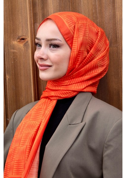 Orange Siyane Scarf Blok Desen Şal