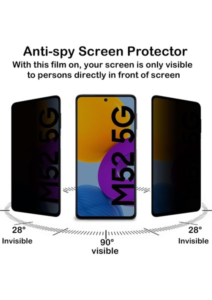 Samsung Galaxy M52 Uyumlu Hayalet Ekran Koruyucu Cam 5d Privacy Yandan Görünmez Gizlilik Sağlayan Ekran Koruyucu Camı Tam Kaplar