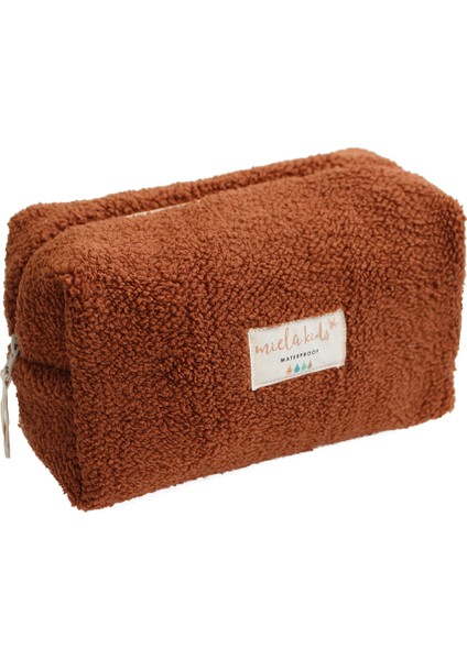 Peluş Su Geçirmez Bakım ve Makyaj Çantası - Kahve