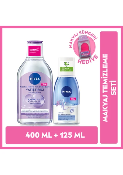 Micellar Makyaj Temizleme Suyu 400 ml, Hassas Ciltler Göz Makyaj Temizleyici 125 ml Makyaj Süngeri Hediyeli