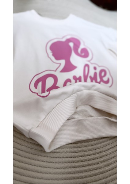 Özel Koleksiyon Barbie Desenli Ekru Sweatshirt