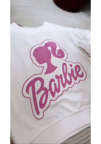 Özel Koleksiyon Barbie Desenli Ekru Sweatshirt