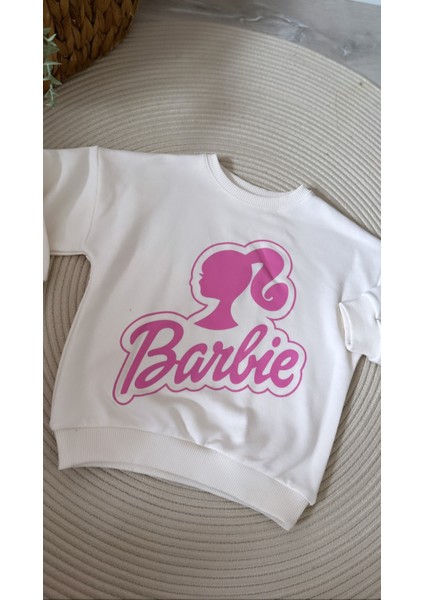 Özel Koleksiyon Barbie Desenli Ekru Sweatshirt