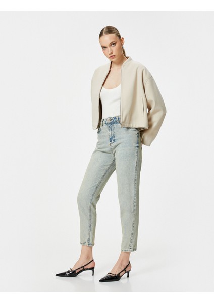 Mom Fit Kot Pantolon Yüksek Bel Cepli Pamuklu Mom Jean fiyatları