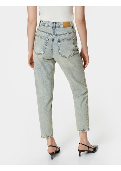 Mom Fit Kot Pantolon Yüksek Bel Cepli Pamuklu Mom Jean fırsatları