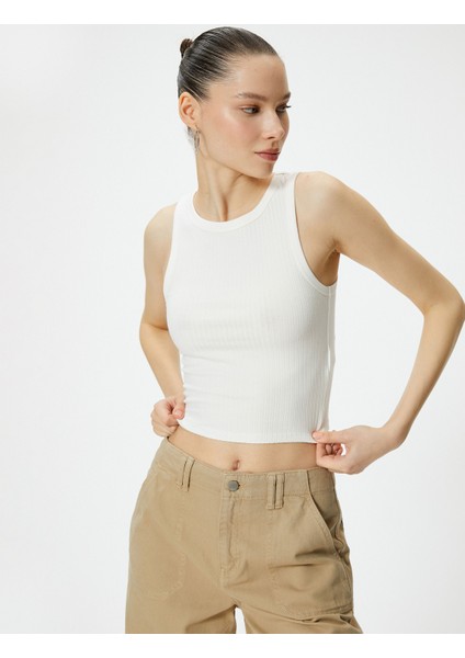 Basic Crop Atlet Bisiklet Yaka Pamuklu Ribanalı