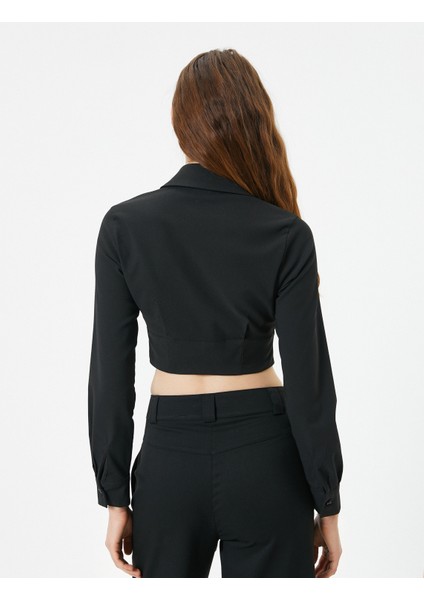 Crop Bluz Fermuarlı Slim Fit Dikiş Detaylı Uzun Kollu fırsatları