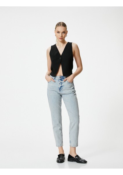 Mom Fit Kot Pantolon Hafif Dar Paça Mom Jean