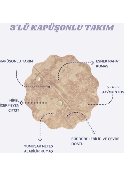 Kapüşonlu 3'lü Bebek Takımı