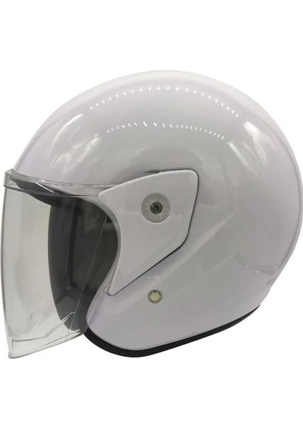 F022 Yarım Motosiklet Kaskı Parlak Siyah