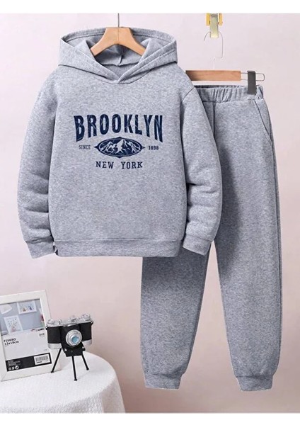 Erkek/kız Çocuk Gri Brooklyn Baskılı Eşofman Takımı