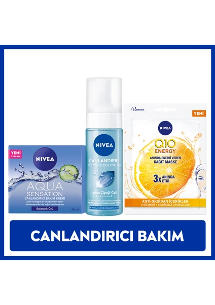 Yüz Temizleme Köpüğü 150 ml Normal Ciltler Için+Aqua Sensatıon Krem + Q10 Kağıt Maske