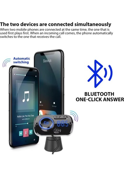 Ahizesiz Bluetooth Fm Verici Kablosuz Radyo Adaptörü Araç Kiti Desteği Sire/google Ses Yardımı (Yurt Dışından)