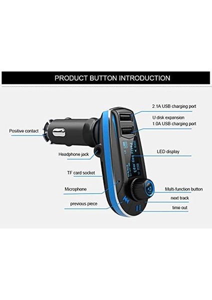 Bluetooth 5.0 Fm Verici Araba Mp3 Çalar Eller Serbest Araç Kiti Çift USB 5V 2.1A USB Bağlantı Noktalı Kablosuz Radyo Ses Adaptörü, (Yurt Dışından) modelleri