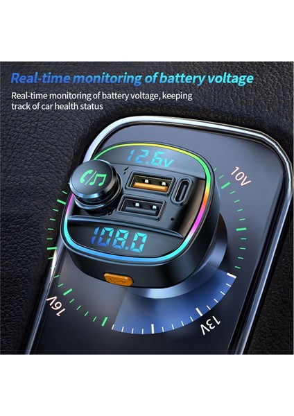 Bluetooth 5.0 Fm Verici Handsfree Araç Radyo Modülatörü Mp3 Çalar, Araba Için 22.5W USB Süper Hızlı Şarj Adaptörü (Renk: C26-SIYAH) (Yurt Dışından)