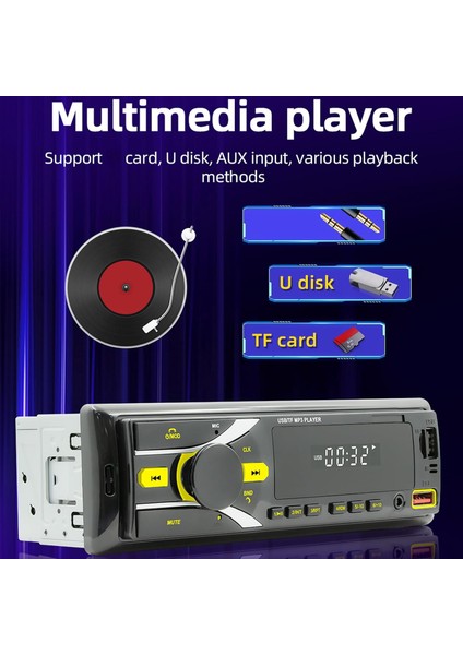 Araç Stereo Sistemi, Bluetooth'lu Tek Dın Araç Stereosu, LCD Ekranlı Çok Fonksiyonlu Araç Mp3'ü 7 Renkli Işık, Am Fm Radyo Desteği U Disk Aux Multimedya Oynatıcı (Yurt Dışından)