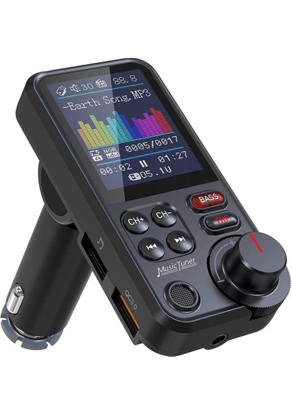 Araba Bt Mp3 Çalar Fm Çift USB Araç Şarj Adaptörü, 1,8 Inç Renkli Ekran Desteği Eller Serbest Arama U-Disk/tf Kart Oynatma Ses Asistanı Tiz/bas Ayarlanabilir Gerilim Ekranı (Yurt Dışından)