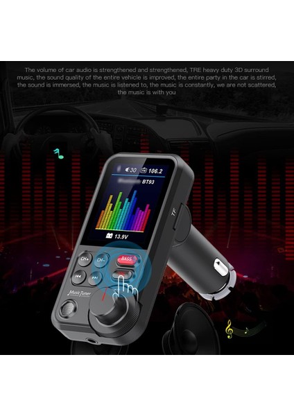 Araba Bt Mp3 Çalar Fm Çift USB Araç Şarj Adaptörü, 1,8 Inç Renkli Ekran Desteği Eller Serbest Arama U-Disk/tf Kart Oynatma Ses Asistanı Tiz/bas Ayarlanabilir Gerilim Ekranı (Yurt Dışından)