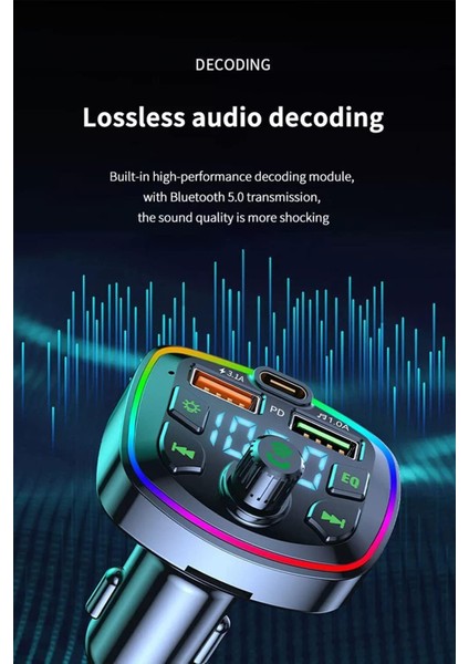 Araba Için Bluetooth Fm Verici - Çakmak Yardımcı Bağlantı Noktası Bluetooth Araç Adaptörü ve Mp3 Çalar - Radyo Verici ve USB Pd Hızlı Şarj Bağlantı Noktasına Sahip Çok Fonksiyonlu (Yurt Dışından)