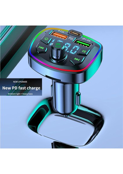Araba Için Bluetooth Fm Verici - Çakmak Yardımcı Bağlantı Noktası Bluetooth Araç Adaptörü ve Mp3 Çalar - Radyo Verici ve USB Pd Hızlı Şarj Bağlantı Noktasına Sahip Çok Fonksiyonlu (Yurt Dışından)
