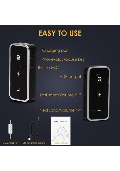 Kablosuz Bluetooth Aux Araç Adaptörü - Ev Stereo Için Mikrofon ve Eller Serbest Çağrı ile Taşınabilir Mini Bluetooth Kayıpsız Müzik Alıcı Verici | Araç Ses Sistemi | Kulaklık | Tv, (Yurt Dışından) fiyatları