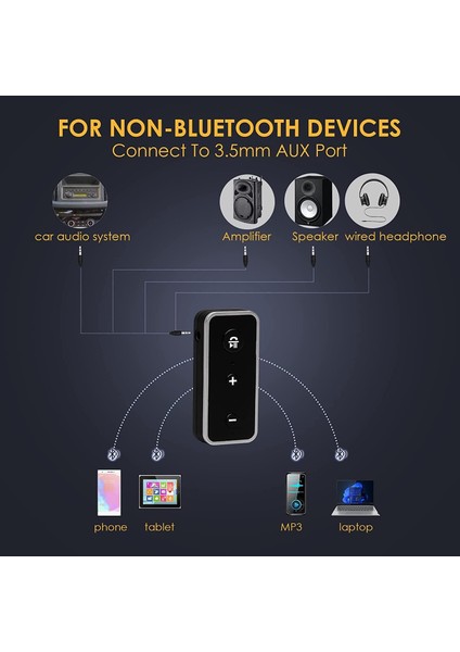 Kablosuz Bluetooth Aux Araç Adaptörü - Ev Stereo Için Mikrofon ve Eller Serbest Çağrı ile Taşınabilir Mini Bluetooth Kayıpsız Müzik Alıcı Verici | Araç Ses Sistemi | Kulaklık | Tv, (Yurt Dışından) modelleri